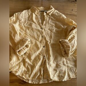Chico's‎ Yellow and White Striped Linen Shirt women’s 2 Preloved